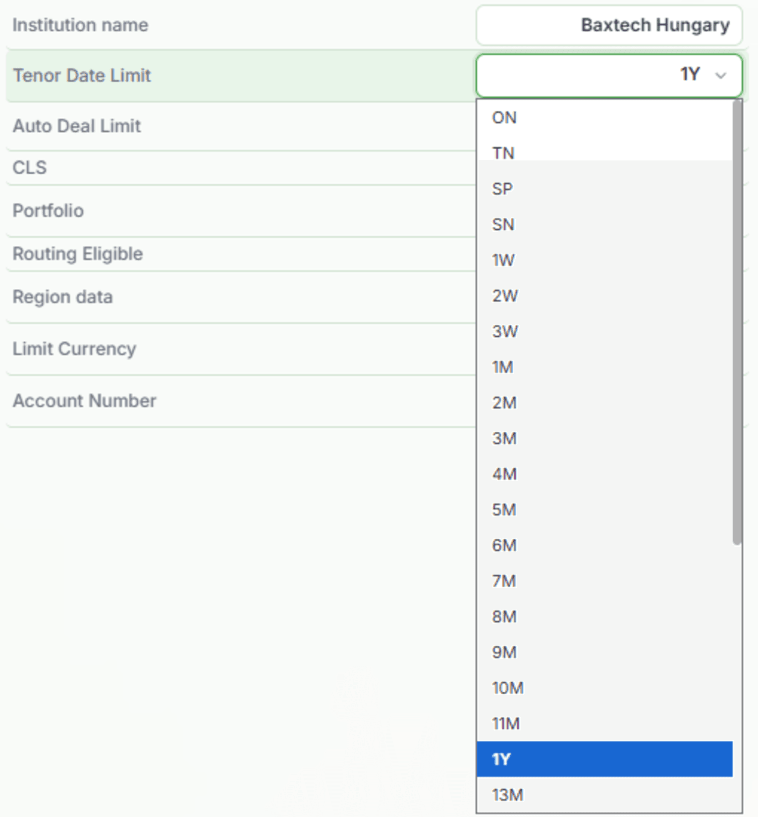 Price Engine Console: Tenor Date Limit